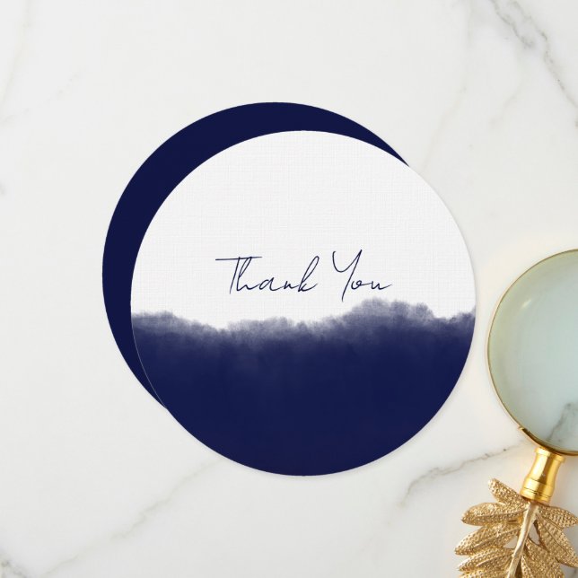 Dark Navy Watercolor Thank You Card (Front/Back In Situ)