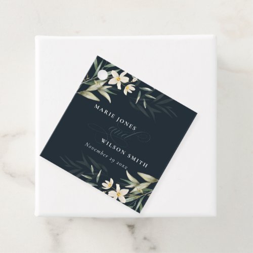 Dark Navy White Greenery Floral Bunch Wedding Favor Tags