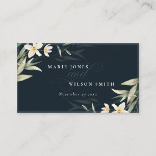 Dark Navy White Greenery Floral Bunch Wedding Place Card