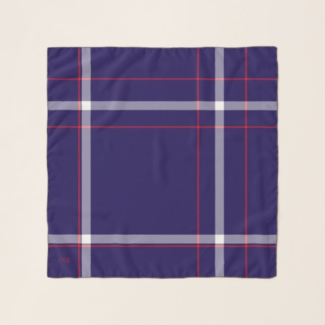Dark Navy, White, & Red Square Coat Chiffon Scarf (Front)