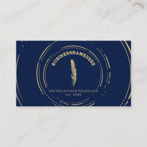 Dark Navy Writer Mobile Notary Gold QR Code Business Card