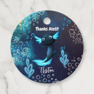 Dark Neon Axolotl Birthday Party Favor Tags