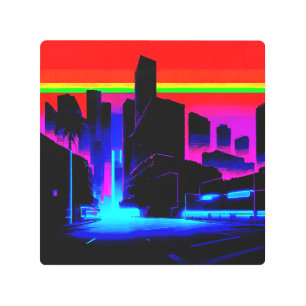 Dark Neon City 502 Retro Metal Print