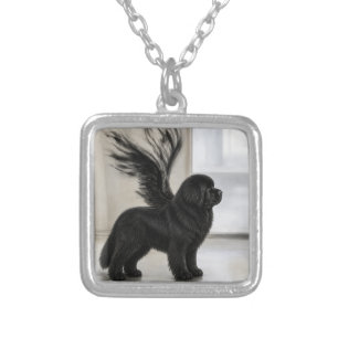 Dark Newfoundland Memorial Angel Silver Plated Necklace