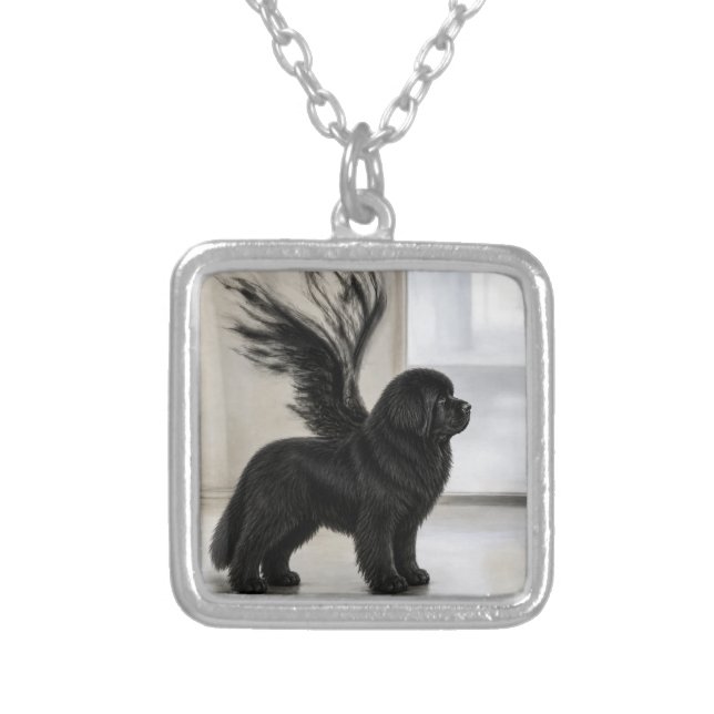 Dark Newfoundland Memorial Angel Silver Plated Necklace (Front)