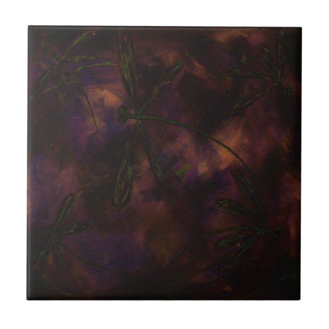 Dark Night Dragonfly Fire Ceramic Tile (Front)