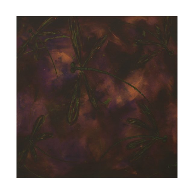 Dark Night Dragonfly Fire Wood Wall Art (Front)