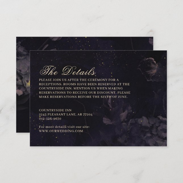 Dark Night Floral Boho Purple Gothic Wedding Enclosure Card (Front/Back)