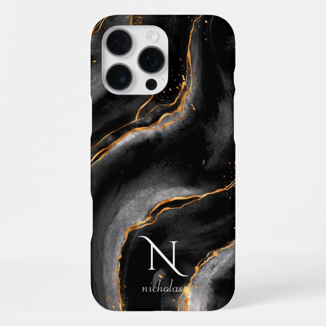 Dark Night Gold Glitter Marble Customizable iPhone Case (Back)