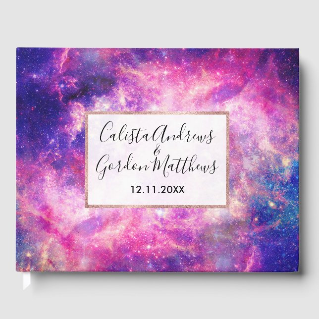 Dark Night Gradient Galaxy Glowing Zodiac Starry S Guest Book (Front)