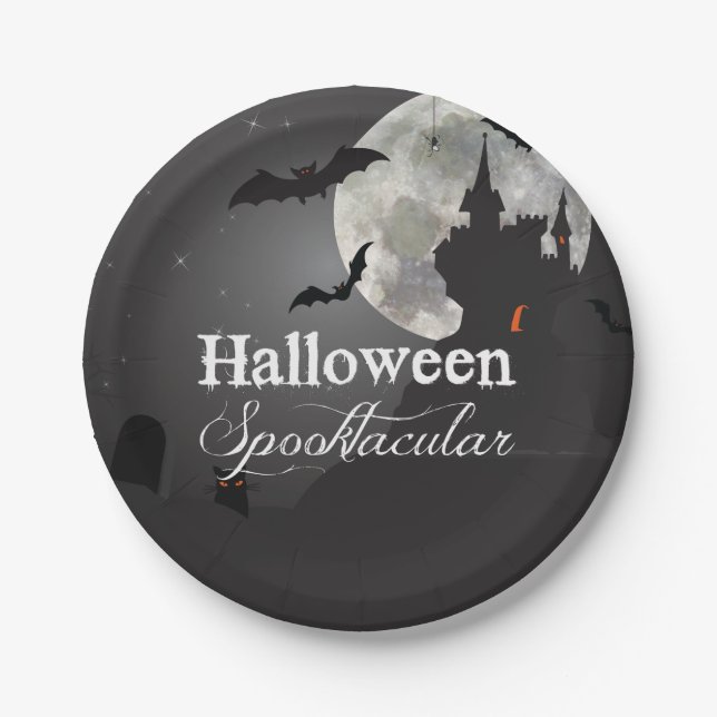 Dark Night Halloween Spooktacular Party Paper Plates (Front)