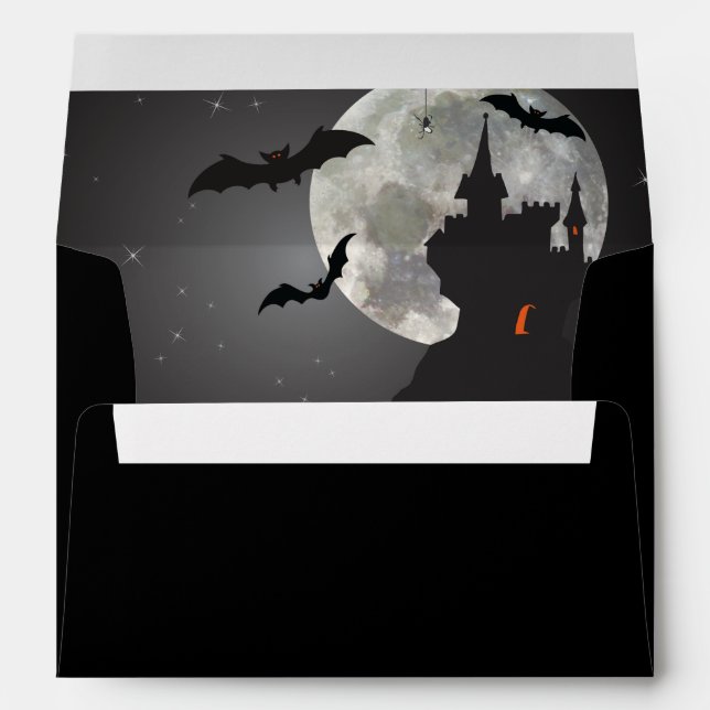Dark Night Haunted Castle Halloween Envelope (Back (Bottom))