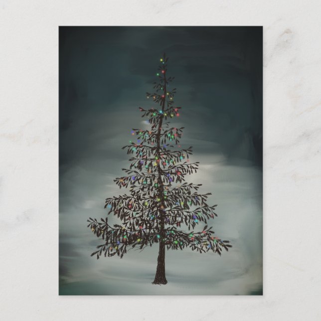 Dark Night Modern Moody Holiday Christmas Tree Postcard (Front)