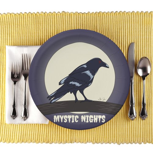 Dark Night Moonlight Malevolent Crow Paper Plate