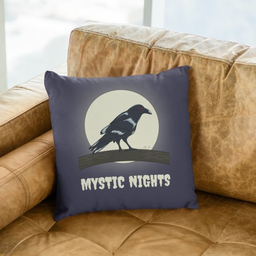 Dark Night Moonlight Malevolent Crow  Throw Pillow