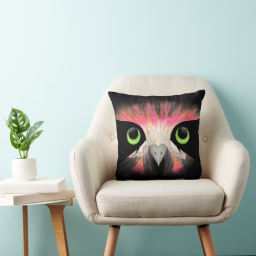 Dark Night Owl Illustration Throw Pillow