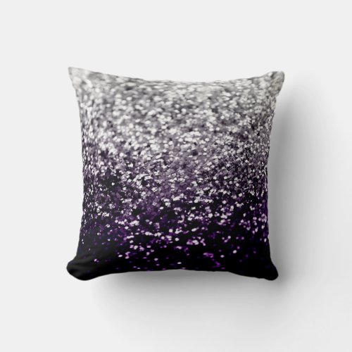 Dark Night Purple Black Silver Glitter 1 shiny Throw Pillow
