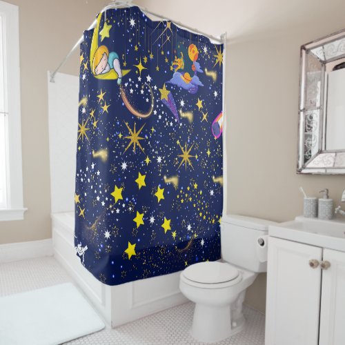 Dark night sky design with bunch of stars moon shower curtain