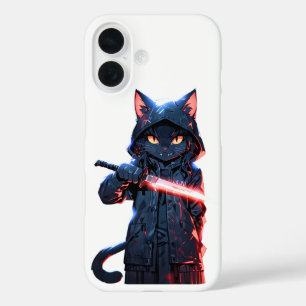 Dark Ninja Cat   Anime Assassin Art with Neon Blad iPhone 16 Case
