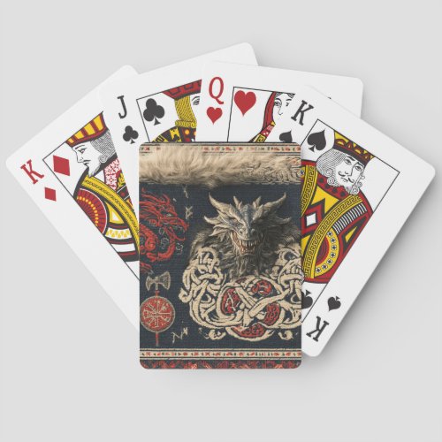 Dark Nordic Dragon and Viking Knotwork Tapestry De Poker Cards