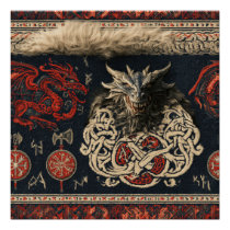 Dark Nordic Dragon and Viking Knotwork Tapestry De