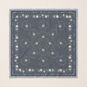 Dark Nordic Folk Floral Satin Scarf