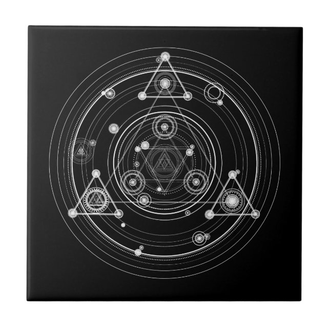 Dark occult style sacred geometry ceramic tile (Front)