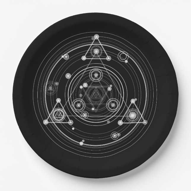Dark occult style sacred geometry paper plates (Front)