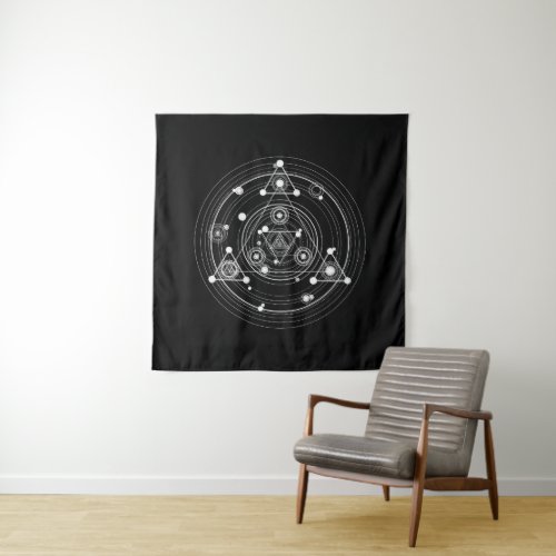 Dark occult style sacred geometry tapestry