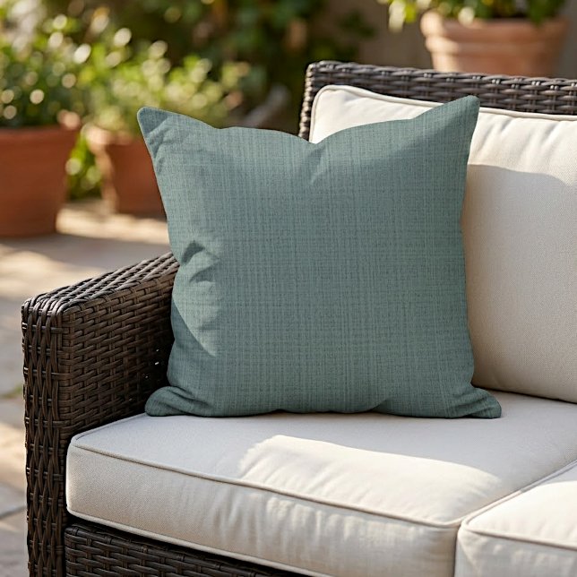Dark Ocean Seafoam Green Blue Gray Weave Pattern Outdoor Pillow (Creator Uploaded)