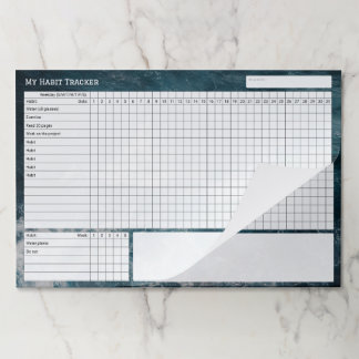 Dark ocean water Monthly Habit Tracker Custom Paper Pad