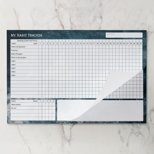 Dark ocean water Monthly Habit Tracker Custom Paper Pad (Folded)