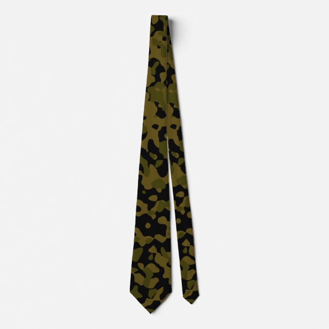 Dark Olive, Black, and Brown Camouflage Pattern Neck Tie (Front)