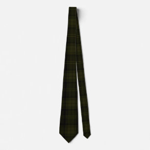 Dark Olive, Black, and Deep Green Tartan Pattern Neck Tie