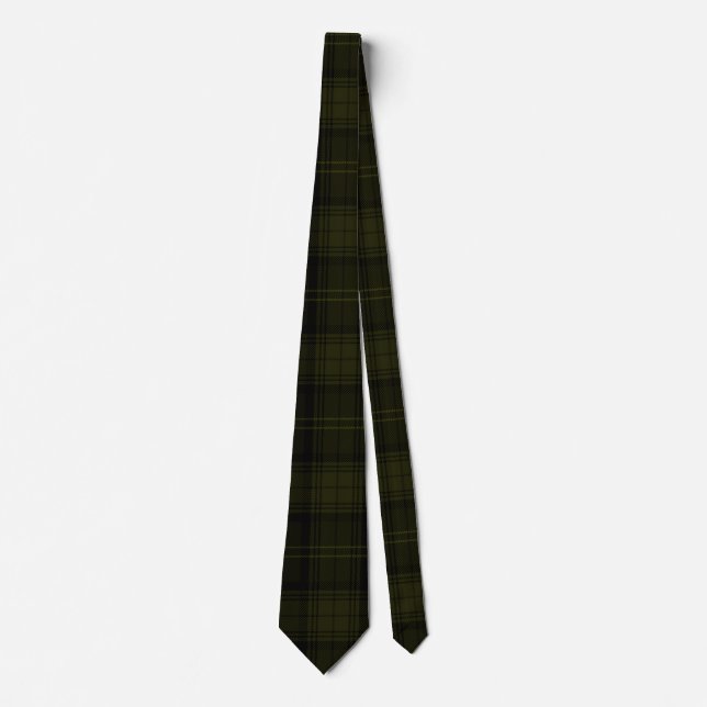 Dark Olive, Black, and Deep Green Tartan Pattern Neck Tie (Front)