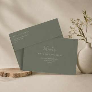 Dark Olive Elegant Return Address Wedding Envelope