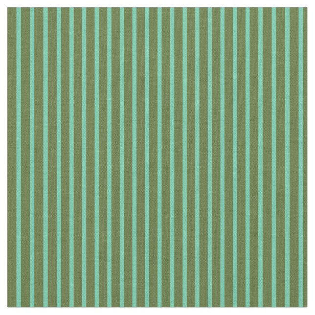 Dark Olive Green and Aquamarine Lines Pattern Fabric (Close Up)