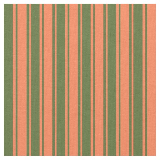 Dark Olive Green and Coral Lined/Striped Pattern Fabric
