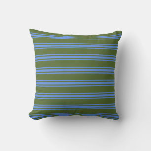 Dark Olive Green and Cornflower Blue Pattern Throw Pillow
