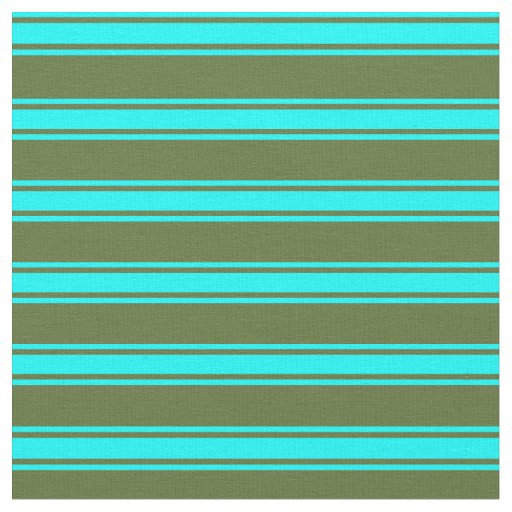 Dark Olive Green and Cyan Lines/Stripes Pattern Fabric