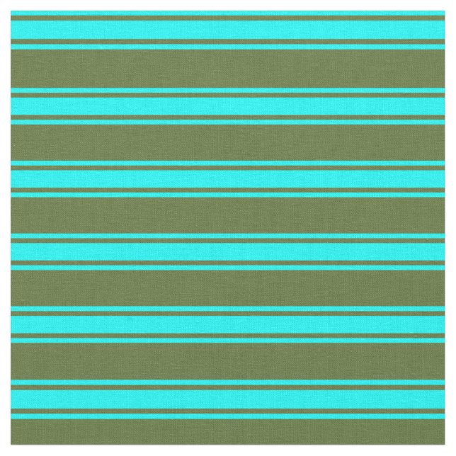 Dark Olive Green and Cyan Lines/Stripes Pattern Fabric (Close Up)