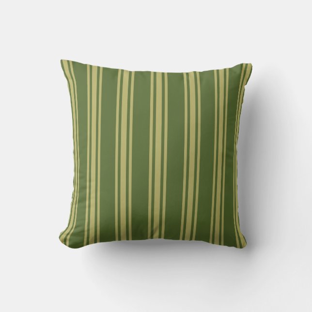Dark Olive Green and Dark Khaki Striped Pattern Throw Pillow (Front)