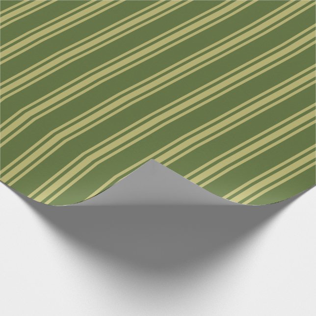 Dark Olive Green and Dark Khaki Striped Pattern Wrapping Paper (Corner)