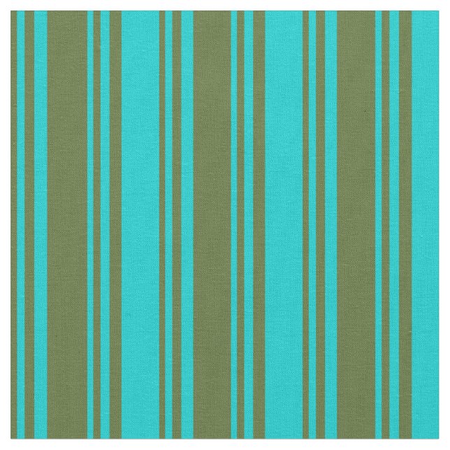 Dark Olive Green and Dark Turquoise Lines Fabric (Close Up)