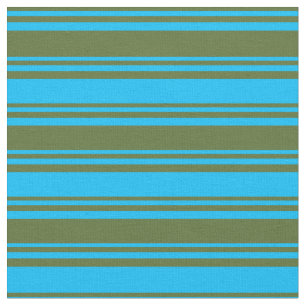 Dark Olive Green and Deep Sky Blue Lines Pattern Fabric