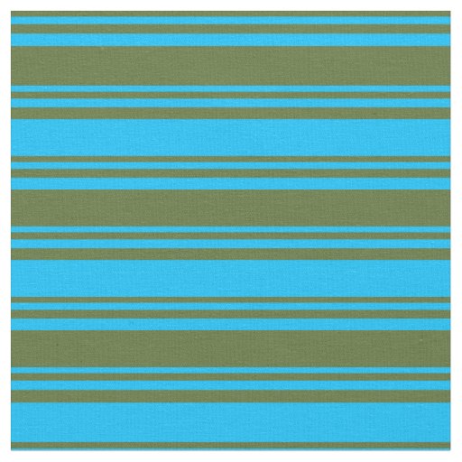 Dark Olive Green and Deep Sky Blue Lines Pattern Fabric