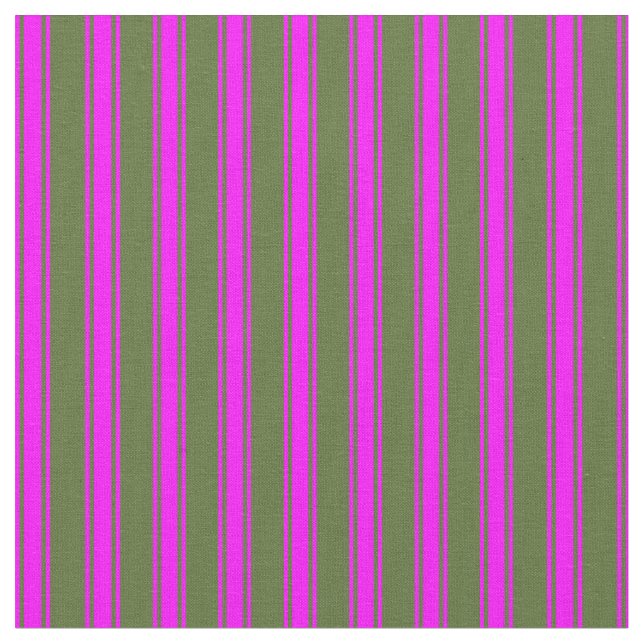 Dark Olive Green and Fuchsia Stripes Pattern Fabric (Close Up)