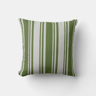 Dark Olive Green and Light Gray Stripes Pattern Throw Pillow