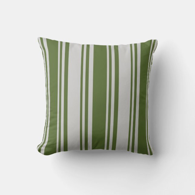 Dark Olive Green and Light Gray Stripes Pattern Throw Pillow (Front)