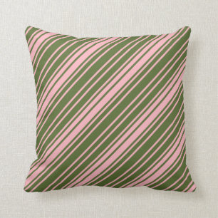 Dark Olive Green and Light Pink Stripes Pillow
